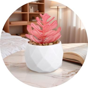 Imagem de Plantas suculentas artificiais falsas para mesa, suculentas falsas realistas em vasos de plástico, mini decoração de suculentas coloridas para quarto, banheiro, escritório, prateleira (rosa D)