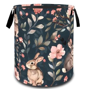 Imagem de VODRM Cesto de roupa suja dobrável e floral, cesto organizador de brinquedos para crianças e adultos, cesto de armazenamento impermeável de tecido Oxford para quarto, banheiro, decoração de casa