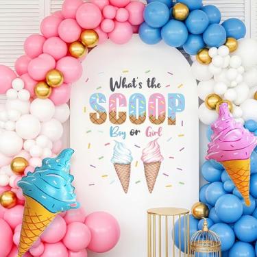 Imagem de Whats The Scoop Gênero Reveal Decorações - Decoração de Revelação de Gênero para Meninos ou Meninas, Decalque Whats The Scoop Sign para Balões Arco, Chá de Bebê Sorvete Rosa e Azul para Meninas (não