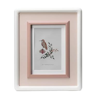 Imagem de ibalux Porta-retrato branco, acabamento rosa, madeira de pinheiro com vidro verdadeiro, fosco para 10 x 15 cm, vertical e horizontal para pendurar na mesa ou na parede