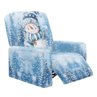 Imagem de HUISEFOR Capa reclinável de boneco de neve, 4 peças, capas de sofá reclináveis fofas com bolso, fácil de instalar, capas para sofá e cadeira, presente para férias