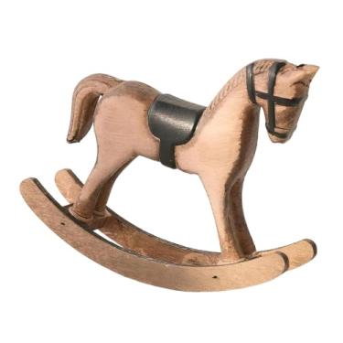 Imagem de Generic Cavalo de balanço de madeira para decoração de casa, elegante estatueta de cavalo de balanço para mesa de escritório, quarto, sala de estar, Castanho Claro Preto
