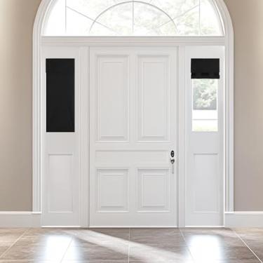 Imagem de Cortina de porta de sala de aula 100% blackout para privacidade segura, cortinas francesas para janelas pequenas, cobertura de janela com isolamento térmico, preta, 1 painel, 30 x 76 cm de comprimento