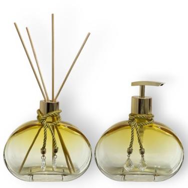 Imagem de Kit Frascos Âmbar Degradê 300ml com Saboneteira e Difusor – Conjunto Decorativo com Cordões e Varetas de Madeira