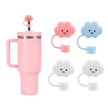 Imagem de Bchjatk 4 capas de canudo com estampa de nuvens com copo Stanley de 10 mm, tampas de silicone macio de 10 mm, tampas de canudo reutilizáveis à prova de poeira, decorações divertidas para copos