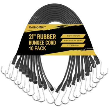 Imagem de RAIHOMKIT Pacote com 10 cabos elásticos de borracha, tiras elásticas de 53 cm com ganchos S, lonas de borracha EPDM com elasticidade máxima, tiras de lona resistentes ao ar livre para capas de lona de