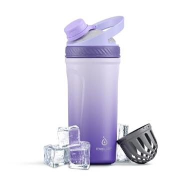 Imagem de Ideus Coqueteleira de proteína de 710 ml com isolamento térmico de aço inoxidável com bola Tritan silenciosa, coqueteleira, portátil, pré-treino, para shakes de proteína, smoothies, coquetéis