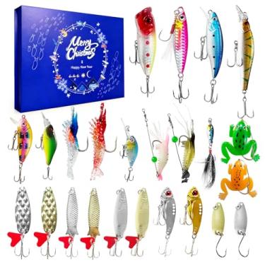 Imagem de Calendário do advento de pesca para adultos, homens, mulheres e adolescentes, calendário de contagem regressiva de Natal de 24 dias com conjunto de iscas de pesca, presente de Natal exclusivo de 2025