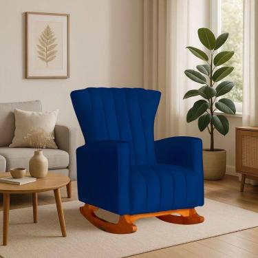Imagem de Poltrona Amamentação E Descanso Pés Balanço Libia Suede Suede Azul Marinho