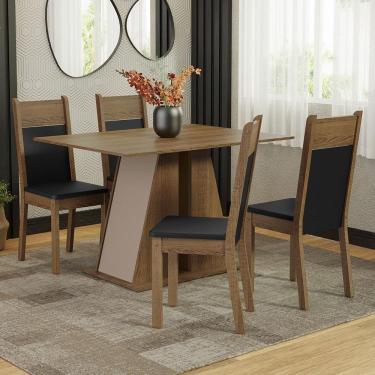 Imagem de Conjunto Sala De Jantar Mesa Tampo De Madeira 4 Cadeiras Rustic/crema/preto Angel Madesa Rustic/crema/sintético Preto