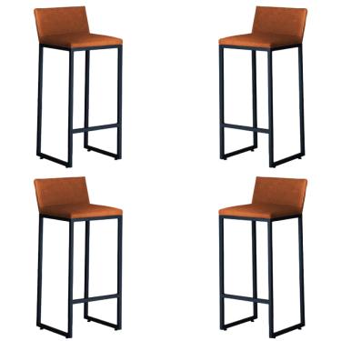 Imagem de Kit 4 Banquetas Alta Dani Reforçada Decorativa Balcão Bancada Cozinha Bar Base Preta Courino