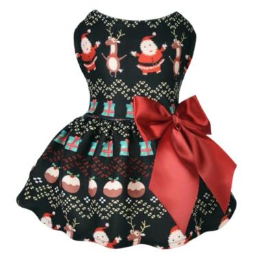 Imagem de MSNFOASM Vestido de Natal para cães, roupa curta de veludo para cães, roupas de inverno para meninas, roupas para gatos (festa na floresta)