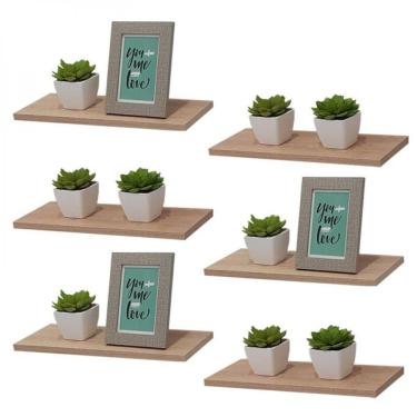 Imagem de Kit 6 Prateleiras 30 X 15cm Carvalho Suporte Invisível