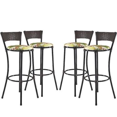 Imagem de Jogo Com 4 Banquetas Altas Forts Fibra Uv Bancada, área Goumert, Bar, Piscina, Balcão, Floral Verde