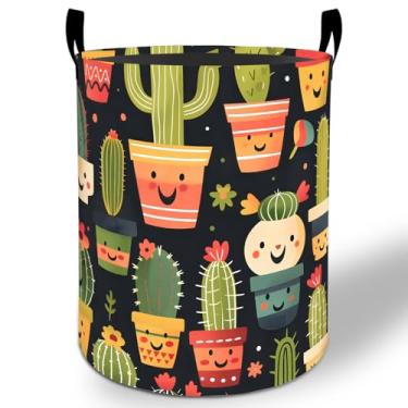 Imagem de Cesto de lavanderia de cacto 50 x 40 cm, planta suculenta, dobrável, à prova d'água, balde de armazenamento de roupas Oxford para quarto, banheiro, quarto, berçário, organizador de brinquedos