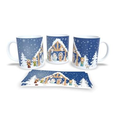 Imagem de Caneca Natalina Família Feliz, Porcelana Branca com Design Preto e Dourado, Decoração de Natal com Mensagem em Português (12788)