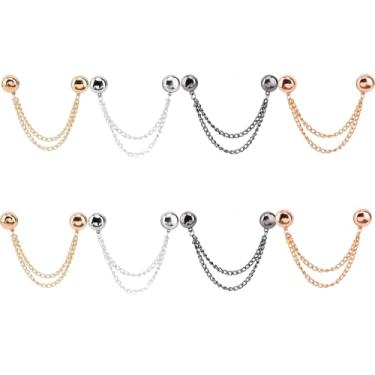 Imagem de PracFlairy 8 peças de prendedores de roupas magnéticos multifuncionais, pinos magnéticos redondos com correntes, adequados para prender camisas, camisetas, lenços de cabeça, calças e saias (4 cores)