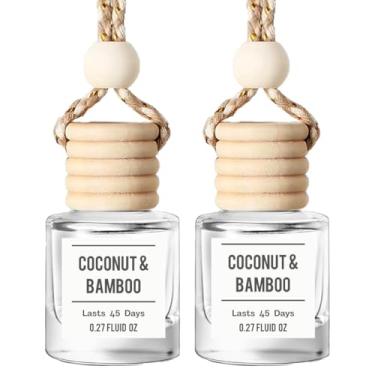 Imagem de Ambientador de carro suspenso de coco e bambu – Difusor de óleo essencial de longa duração para carro, armário, banheiro – pacote com 2 desodorizador de perfume natural