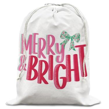 Imagem de WXHUM Bolsas de Natal fofas rosa com cordão, coquete da moda rosa reutilizáveis bolsas de Natal presentes para mulheres mãe namorada, saco de Papai Noel de tamanho médio, lembrancinhas felizes e