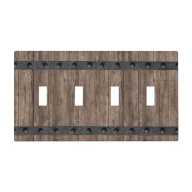 Imagem de JDAKHD Placa de cobertura decorativa para interruptor de luz de fazenda, madeira vintage, placa de parede de 4 grupos, placa de parede grande, porta de celeiro, quadriciclo, interruptor para cozinha