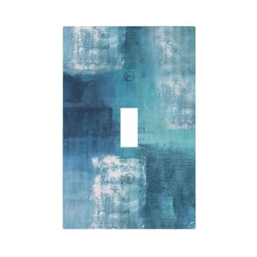 Imagem de JDAKHD Capa de interruptor de luz decorativa azul petróleo abstrato moderno 1 gangue estilo country grunge pincel de pintura design grafite placa de parede com botão único placa frontal tamanho médio