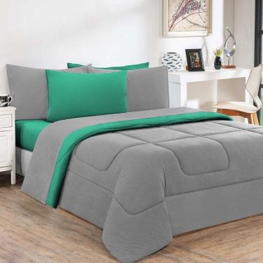 Imagem de Kit Edredom Malha 100% Algodão Gran Moratta 3 Peças Queen - Cinza-verde Jade.