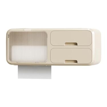 Imagem de Broca caixa de armazenamento de tecido do banheiro à prova dwaterproof água suporte de papel higiênico fixado na parede organizador de papel higiênico (Bege)