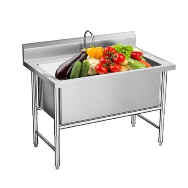 Imagem de Banheira de lavanderia autônoma, pia de cozinha de aço inoxidável de tigela única, pia industrial, pia de fazenda (120 x 60 x 80 cm/47,2 x 23,6 x 31,10 cm, 39,9 cm de profundidade)