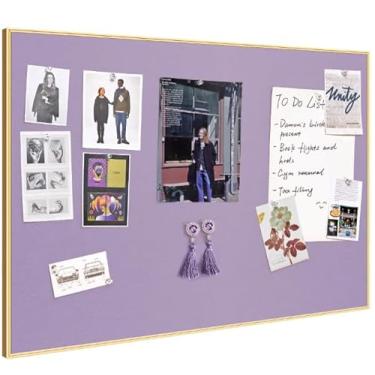 Imagem de Quadro de avisos 76 x 51 cm, quadro de pinos violeta névoa, quadro de cortiça de tecido emoldurado de alumínio dourado com 10 pinos