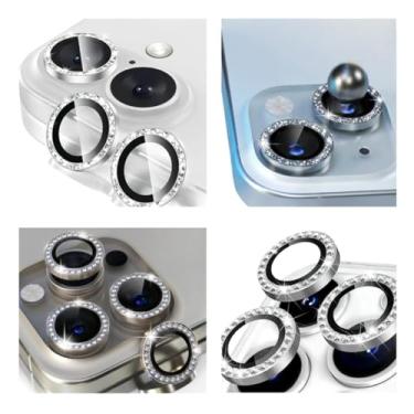 Imagem de Protetor Lente Câmera iPhone 15 15 Pro Max 16 16 Pro 16 Pro Max 16 Plus em Vidro Temperado Proteção Antirrisco HD Diamante Prata (Prata, iPhone 16)