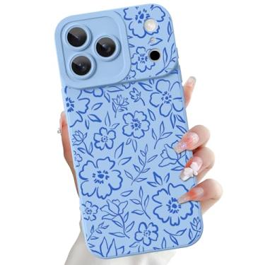 Imagem de OOK Capa compatível com iPhone 17 Pro de 6,3 polegadas, estampa floral fofa de silicone, proteção de câmera, capa de telefone fina e macia para meninas - flor de grafite azul