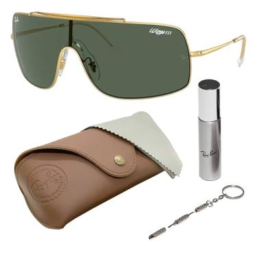 Imagem de Ray-Ban RB3897 WINGS III Óculos de sol quadrados para homens e mulheres com kit oficial RAYBAN Eyewear, Armação dourada polida Arista | Lente verde escura, 1 mm