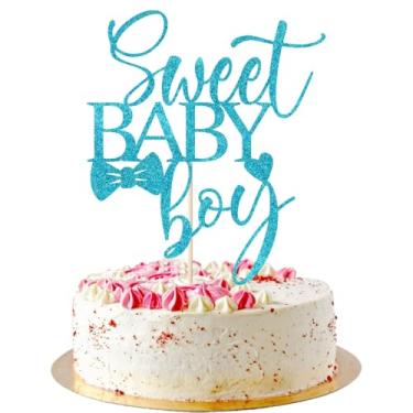 Imagem de AROKIPPRY Toppers de bolo Sweet Baby Boy - Chá de bebê, chá de bebê, decoração de festa de feliz aniversário para meninos recém-nascidos