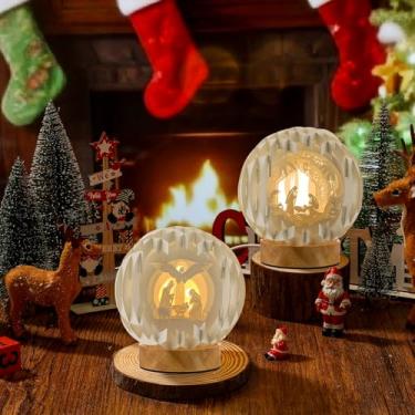 Imagem de Canchiing 2 Pcs Light up Nativity Scene Indoor with LED Light for Tabletop Small Paper Christmas Jesus Decorations 3D Christmas Decor Religious Christian Gift Winter Centerpiece for Table Mantel