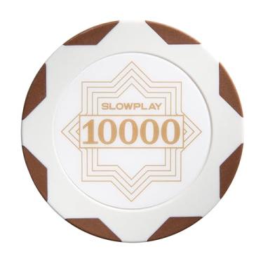 Imagem de SLOWPLAY Nash Clay Poker Chips White Gold Edition, composto de argila pesada de 14 gramas, fichas grandes de 40 mm a granel, pacote com 50 com denominação de 10.000
