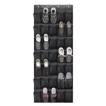 Imagem de iayokocc Organizador de sapatos com 35 bolsos grandes sobre a porta, suporte de armazenamento suspenso com bolsos de malha respirável, sapateira para armário, entrada, quarto, banheiro (preto)