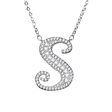 Imagem de Uloveido A-Z Letra Inicial Banhado a Ouro Branco Pingente Para Mulheres Meninas Crianças Mamãe Amigo com Pedra de Zircônia CZ Cristais NL025 Prata