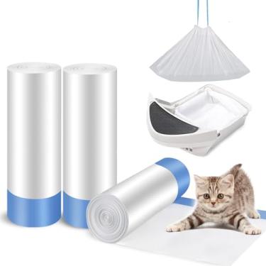 Imagem de Sacos de areia para gatos 60 unidades com cordão, forros de caixa de areia para gatos autolimpantes, resistentes, sacos de lixo descartáveis substituídos para animais de estimação, à prova de