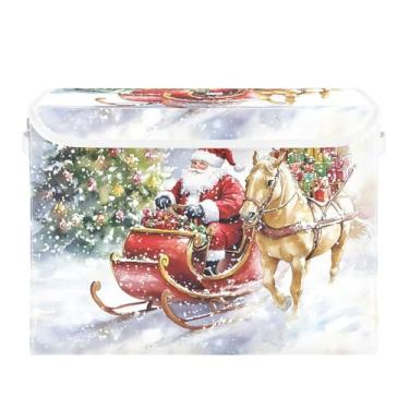 Imagem de SEHANY Cestas de armazenamento de Papai Noel de Natal com tampas, organizador de caixas de armazenamento de tecido para armário de roupas, cobertor de escritório, berçário, 42 x 32 x 30 cm
