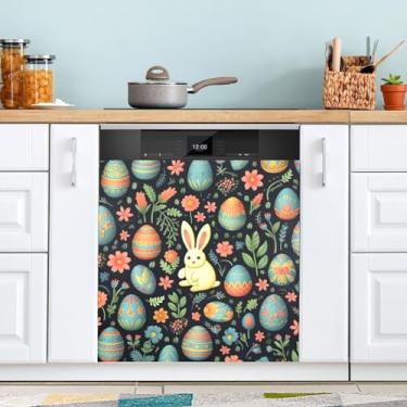 Imagem de ATTX Capa de ímã de lava-louças de coelho fofo de Páscoa, 58,4 cm C x 66 cm A, decoração da capa da máquina de lavar louça, decalques de armário doméstico e eletrodomésticos adesivos #163