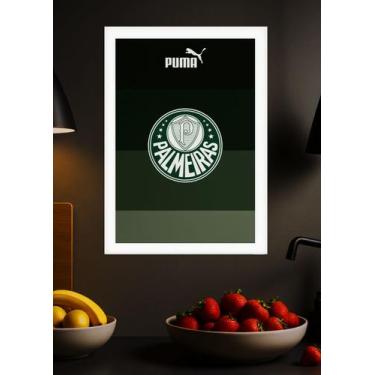 Imagem de Quadro Palmeiras Escudo Puma com Vidro e Moldura Branca Tamanho:21cm x