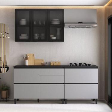 Imagem de Cozinha Modulada 4 Peças 6 Portas 5 Gavetas Mdf Dodradiça Slow Motion Lúmina Itatiaia Grafite/Cinza