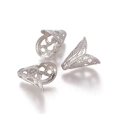 Imagem de 50 peças de tampas de contas de flores de aço inoxidável, tampas florais de prata com 2 pétalas, contas soltas, berloque de fabricação de joias em massa para colar, pulseira, brinco e artesanato DIY