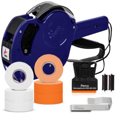 Imagem de Perco Kit de pistola Lite 1 Line Price Gun com etiquetas - Inclui 3 rolos brancos, 3 rolos laranja fluorescentes, 2 rolos de tinta, 1 rolo de tinta e etiquetas pré-carregadas