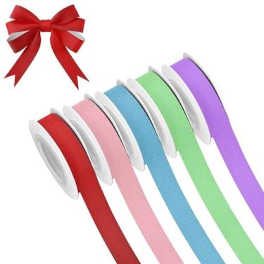 Imagem de SEHANY 5 rolos de fita de Natal de 1,5 cm e 5 jardas fitas coloridas de tecido de cor sólida, fitas de cetim para festivais, fitas decorativas de Natal para embrulho de presente, artesanato faça você