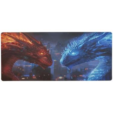 Imagem de SEHANY Red and Blue Dragons Tapete de mouse grande 80 x 30 cm antiderrapante para jogos com base de borracha de 3 mm de espessura, protetor de mesa para laptop, desktop, escritório e casa