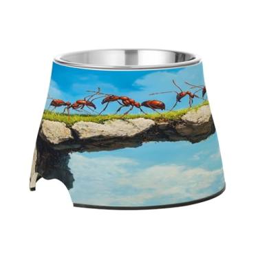 Imagem de Blueangle Tigelas elevadas para cães com aço inoxidável – Prato antiderrapante de 2,3 xícaras para animais de estimação de alta capacidade para saúde da coluna vertebral e design de formigas em uma