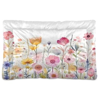 Imagem de SEHANY Cama para cães e gatos com flores silvestres coloridas com fundo antiderrapante, cama de canil, colchão macio para animais de estimação, lavável para cães pequenos, médios e grandes, gatos, 91