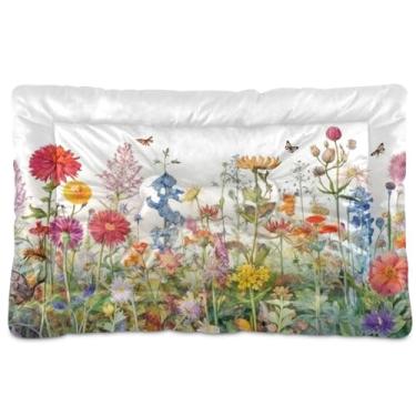 Imagem de SEHANY Cama para cães e gatos com flores silvestres coloridas com fundo antiderrapante, cama de canil, colchão macio para animais de estimação, lavável para cães pequenos, médios e grandes, gatos, 91