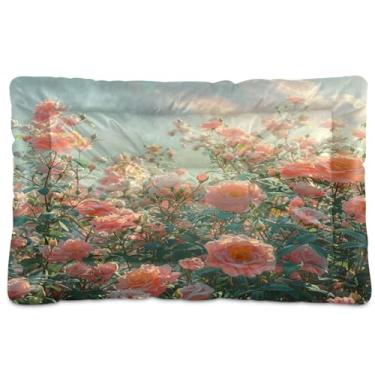 Imagem de SEHANY Cama de jardim para cães com flores vibrantes, cama de gato com fundo antiderrapante, cama de canil, colchão macio para animais de estimação, lavável para cães pequenos, médios e grandes, gatos